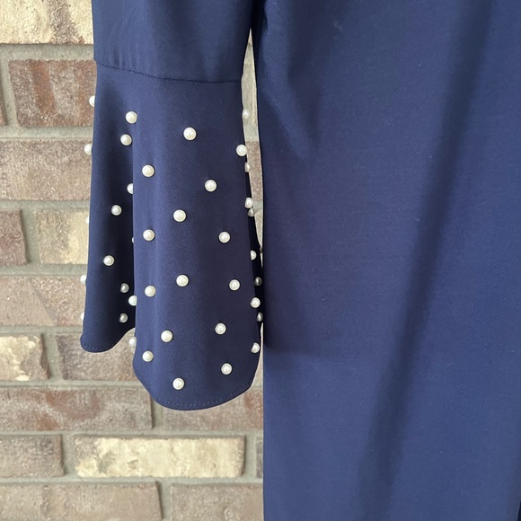 Elegant Navy Blue Dress with Pearl Flare Sleeves size SP - Picture 2 of 8
